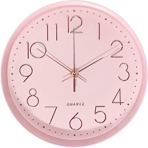 Pink Wall Clock Silent Non-Ticking, 12in Analog Wall Clock in Battery Operated，Cute Decorative Clock for School Office Classroom Bedroom Kitchen Living Room Nursery Decor