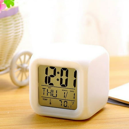 Pinnaco LED Digital Alarm Clock Cube with 7 Changing Colors, Glowing in Dark Display for Time, Date, Week, and Temperature