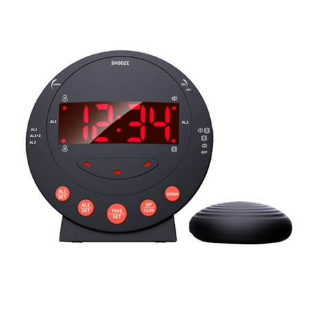 Pinnaco Loud Alarm Clock with Bed Shaker and Flash Light, Electronic Alarm Clock for Heavy Sleepers and Kids