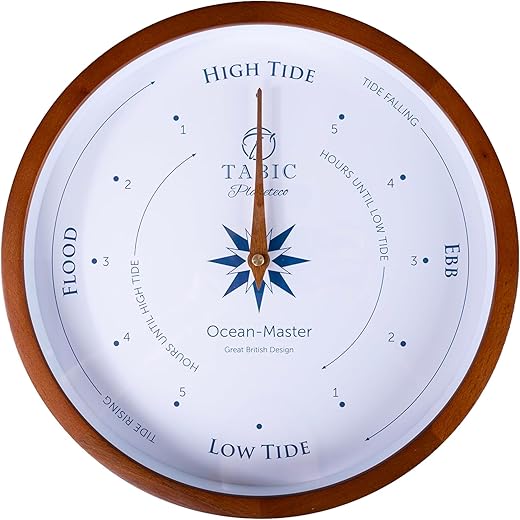 Planeteco Ocean Master Tide Clock - Stylish Home Decor Accessory with High-Low Tide Display - Elegant Wall Clock Design - Ideal for Planning Beach and Ocean Activities - Dark Stain