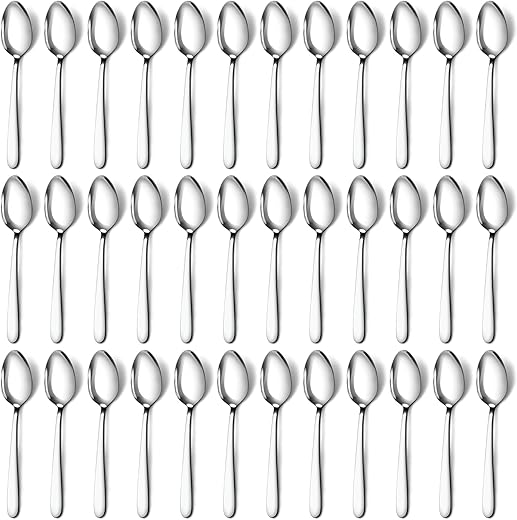 Pleafind 36-Pcs Dinner Spoons Set (7.4 inch), Spoons Silverware, Stainless Steel Spoon, Silver Spoons, Mirror Polished Tablespoon, Silverware Spoons for Home, Kitchen, Restaurant, Dishwasher Safe