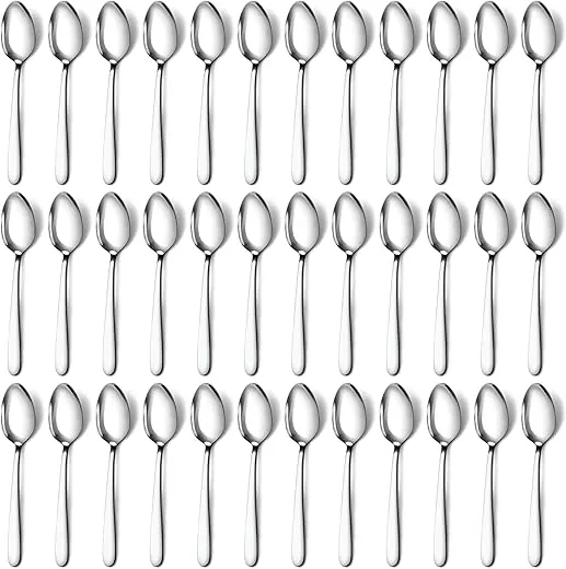 Pleafind 36-Pcs Dinner Spoons Set (7.4 inch), Spoons Silverware, Stainless Steel Spoon, Silver Spoons, Mirror Polished Tablespoon, Silverware Spoons for Home, Kitchen, Restaurant, Dishwasher Safe