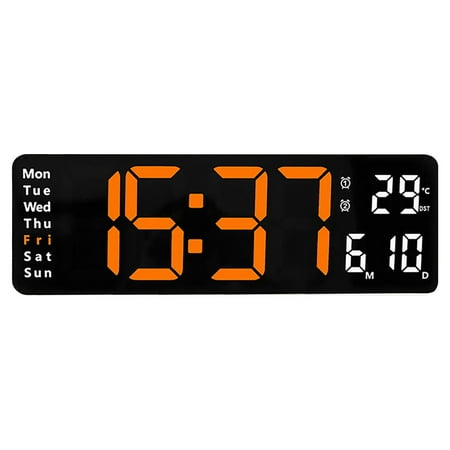 Plertrvy Clearance! Clock, Large Screen Function Display Clock Digital Clock (13 inches) 6629 Orange Light, Large Led Digital Wall Clock Temperature Date Day Display Usb Remote Control