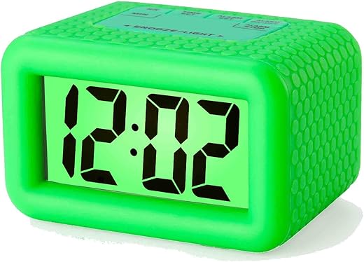 Plumeet Digital Alarm Clock Kids Alarm Clock with Snooze and Backlight - Simple Travel Clocks Large LCD Display - Loud Alarm Clock for Bedroom - Battery Powered(Green)