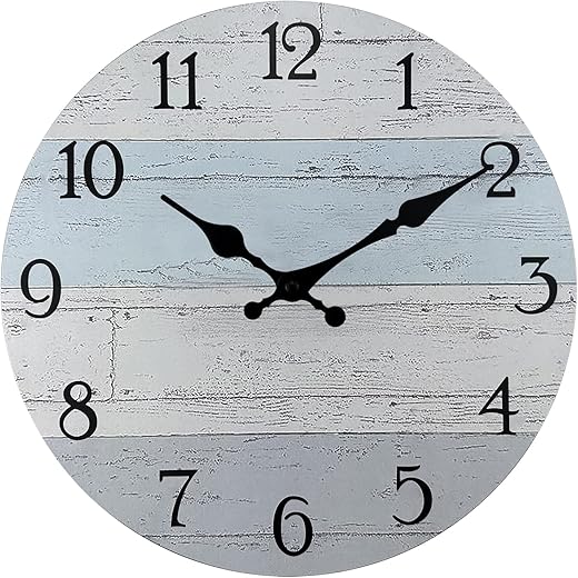 Plumeet Wall Clock, 12'' Frameless Wooden Wall Clocks with Silent Quartz Movement, Rustic Coastal Country Village Clocks Decorative for Kitchen Bedroom Living Room