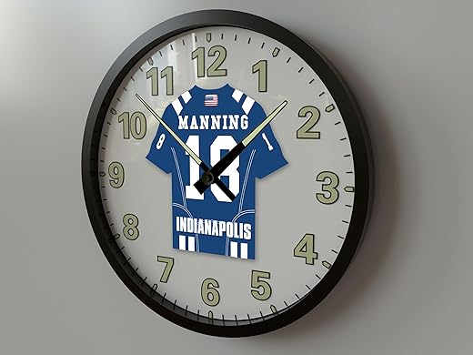 P. MANNING 18 INDIANAPOLIS N F L FOOTBALL LEGEND JERSEY THEMED GLOW IN THE DARK WALL CLOCK (10 Inch Wall Clock)