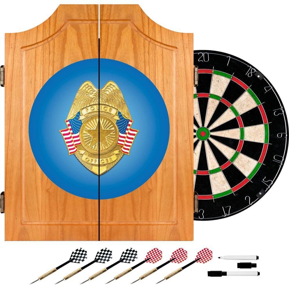 Police Officer Wood Finish Dart Cabinet Set