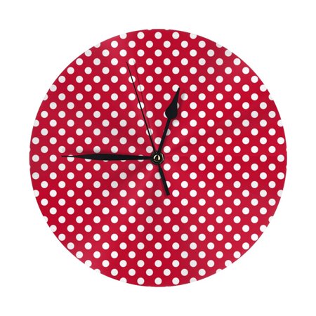 polka dots dark red Wall Clock Silent Non Ticking - 10 Inch Battery Operated Modern Clocks for Living Room Bedroom Kitchen Bathroom Office Classroom, Decorative Clocks