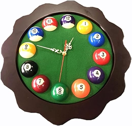 Pool Balls Wall Clock Creative Wooden Billiards Quartz Clock with Solid Wood Frame for Living Room Bedroom or Club Decoration