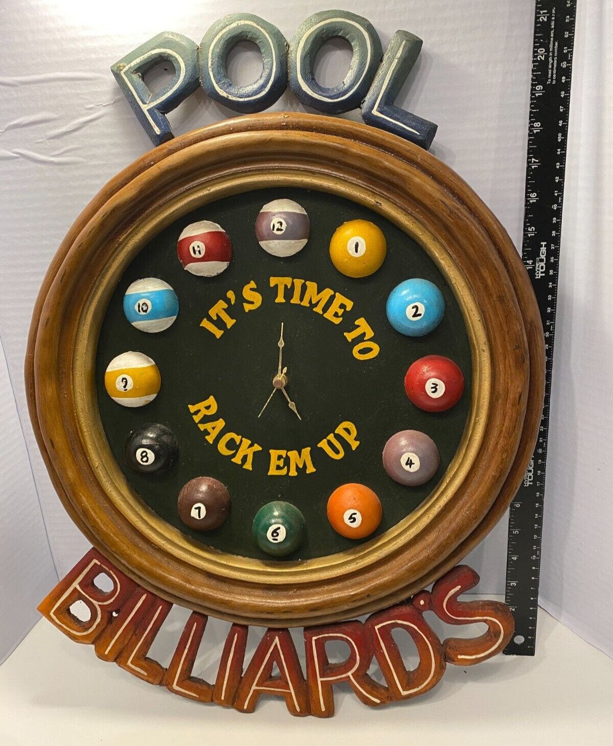 Pool / Billiards Hanging Wall Clock Display - It's Time to Rack Em Up - See Desc