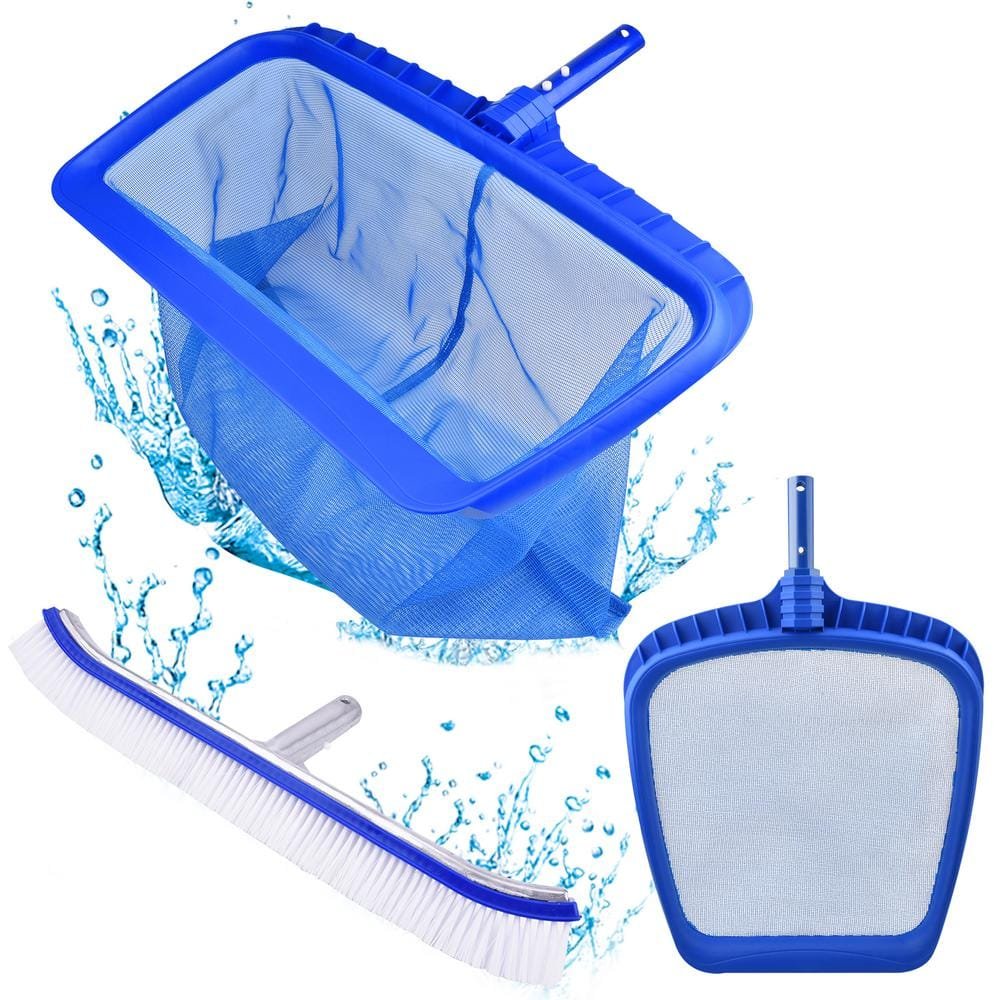 Pool Wall Brush, Rake and Skimmer Net, Professional Heavy Duty Pool Kit...