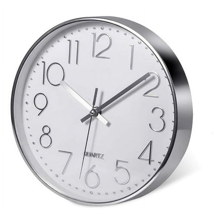 Premium Silver Wall Clock, , Modern Silent Wall Clock Office Kitchen (25cm, Silver)