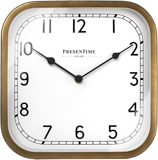 Presentime & Co 10 Anton Vintage Square Clock, Silent No Ticking, Wall & Mantel 2 in 1 Clock, Desk and Shelf Clock, Tabletop Décor, Antique Hamilton Gold