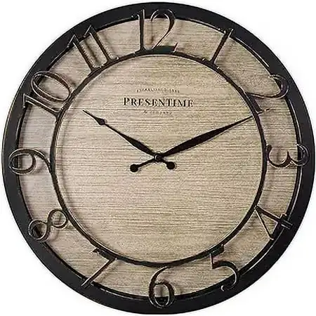 Presentime & Co 13 Farmhouse Series Wall Clock, Quartz Movement, Shiplap Style,Raised 3D Arabic Numeral, Oil Rubbed Bronze