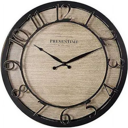 Presentime & Co 13 Farmhouse Series Wall Clock, Quartz Movement, Shiplap Style,Raised 3D Arabic Numeral, Oil Rubbed Bronze