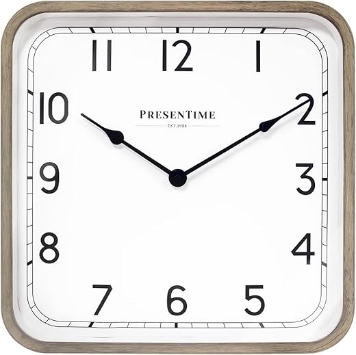 Presentime & Co. 16" Anton Modern Farmhouse Square Clock, Silent No Ticking, Wall Art and Timepiece for Home Decoration/Wall Décor, Light Gray Oak Color