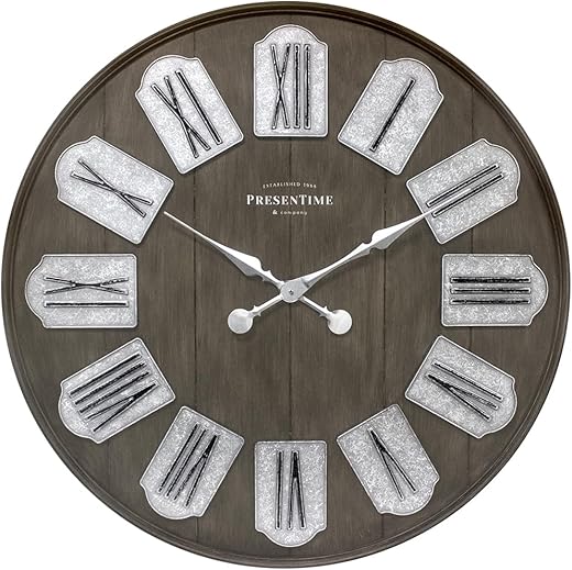 Presentime & Co. 36 Oxford Modern Farmhouse Wall Clock, Wall Art and Timepiece for Home Decoration for Livingroom, Entryway, Kitchen, Office Space. Oversized Clock - Gray Oak & Galvanized Finish