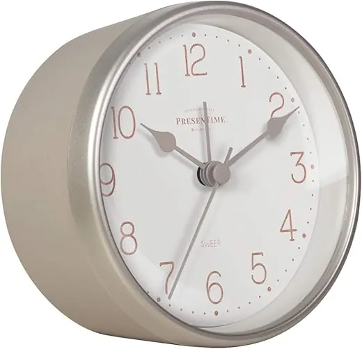 Presentime & Co 4 Chic Home Tabletop Alarm Mantel Clock, Desk and Shelf Clock, Silent no Ticking, Warm gray and Chic Silver Finish. Tabletop Décor, Home Décor