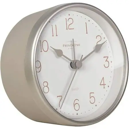 Presentime & Co 4 Chic Home Tabletop Alarm Mantel Clock, Desk and Shelf Clock, Silent no Ticking, Warm Gray and Chic Silver Finish. Tabletop Décor, Home Décor