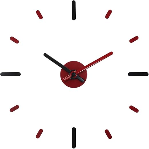 Presentime & Co Large Frameless DIY Wall Clock for Modern Home/Office Decoration, Silent no Ticking, Red & Black. Wall Décor for Living Room, Dining Room, Kitchen, Bedroom, Class Room, Office Space.