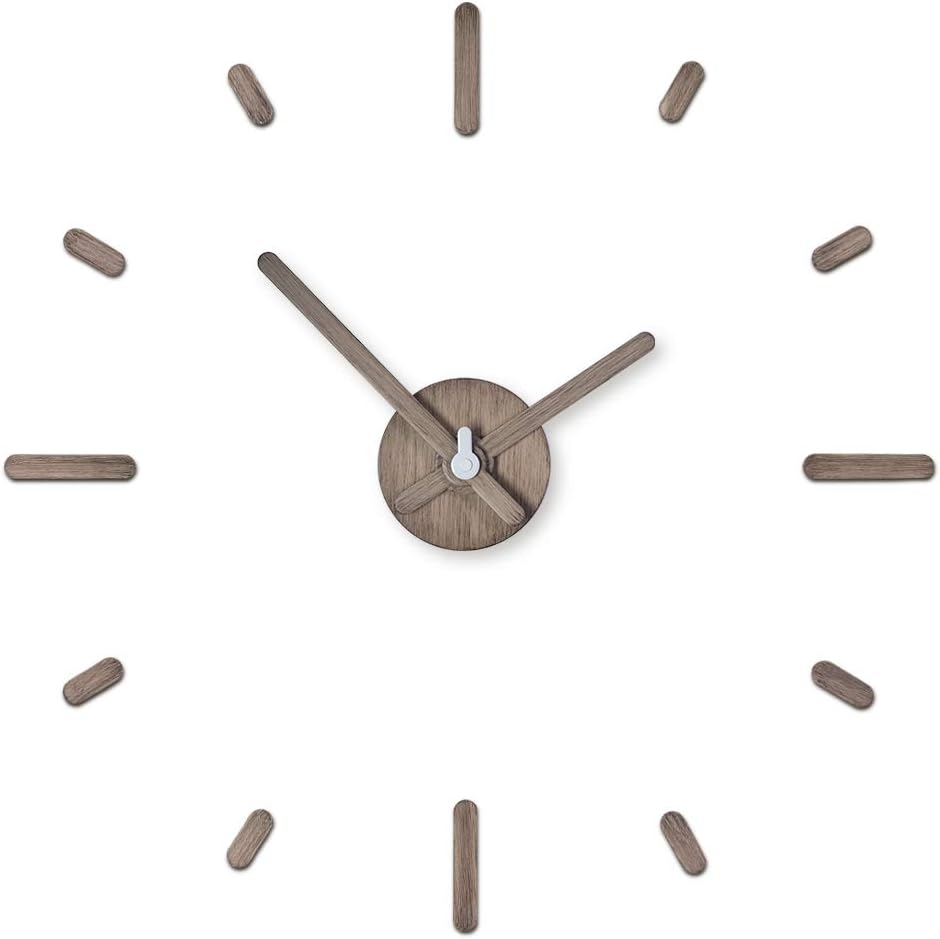 Presentime & Co Large Frameless DIY Wall Clock for Modern Home/Office Decoration, Silent no Ticking, Light Gray Oak Style. Wall Décor for Living Room, Dining Room, Kitchen, Bedroom, Class Room.