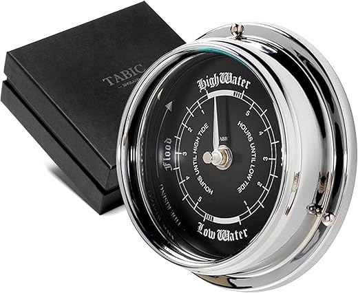 Prestige Tide Clock in Chrome with Jet Black Dial, Traditional Marine Tide Wall Clock, Ocean-Themed Nautical Clock for Beach Enthusiasts - Heavy Chrome Plated, Handcrafted in England