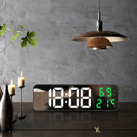 PRETXORVE LED Large Digital Wall Clock Temperature Date Display Brightness Table Wall-Mounted Mirror Alarm Clock for Home Decor