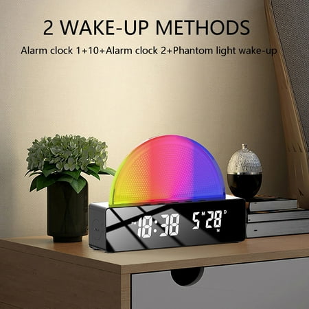 Prime Alarm Clock Bedside Powered With Led Night Light Wake Up Sunrise Electric Silent Non Ticking Digital Alarm Clocks For Heavy Sleepers Snooze With Large Display Temperature White Hatch Alarm Clock