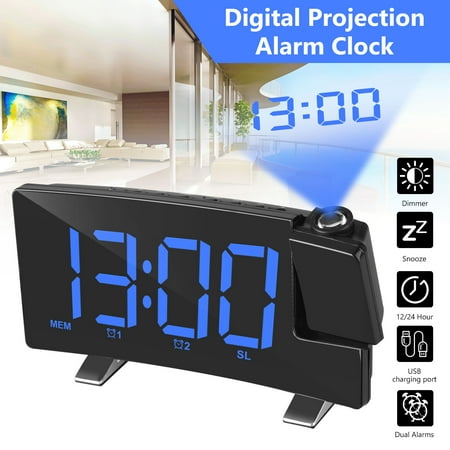 Projection Alarm Clock, 7 Large Digital LED Display Projection Clock with 4 Dimmer, USB Charger, 12/24 H, Battery Backup Dual Alarm Clock for Bedrooms Ceiling Wall Home Kitchen, Teenagerss Elders