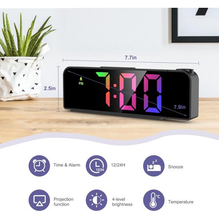 Projection Alarm Clock, Alarm Clocks With Projection On Ceiling With 7.9 Large Dis[713]