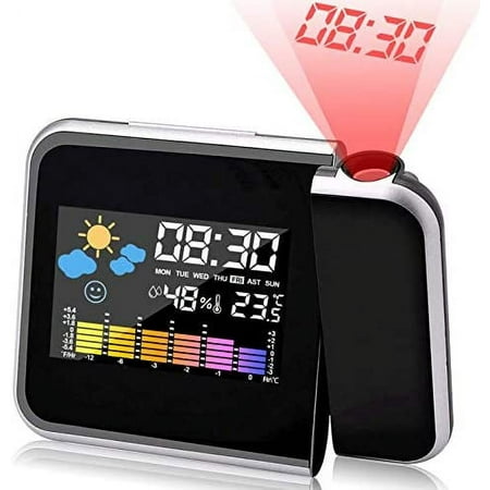 Projection Alarm Clock, Digital Clock Projector on Ceiling with Indoor/Outdoor Temperature Display, Dual Alarms,Weather Forecast, and Battery Backup for Bedroom