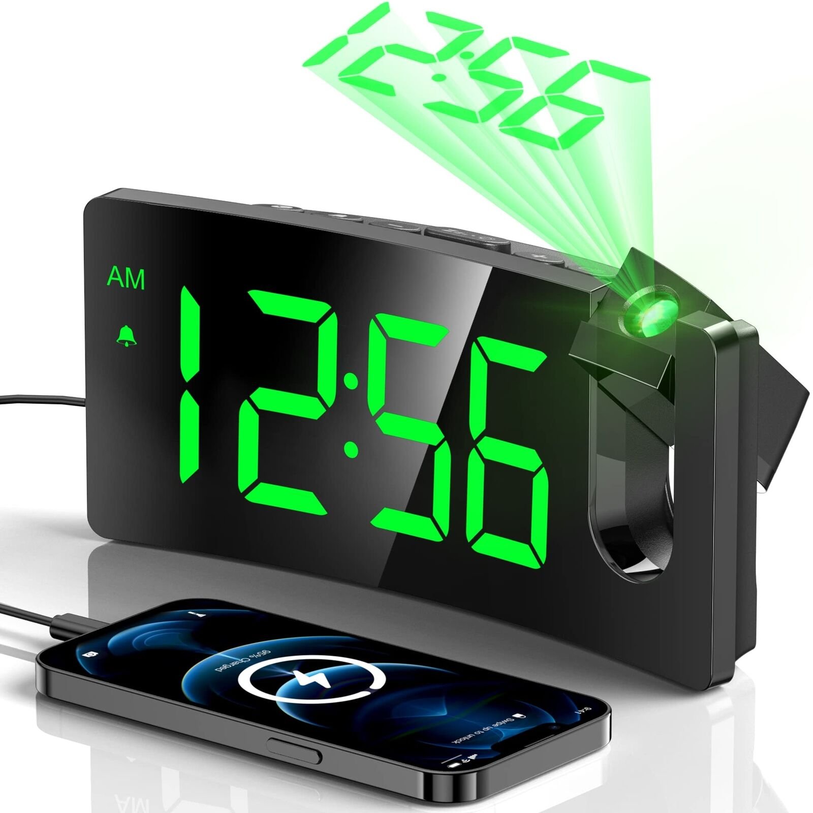Projection Alarm Clock Digital Clock with 180° Rotatable Projector 3-Level Br...