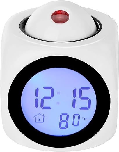 Projection Alarm Clock for Bedrooms Digital Voice Report Alarm Clock 12/24 HDigital Electric Clocks Projection On Ceiling with Voice Talking LED Time Temperature Display for, Bedside , Office (White)