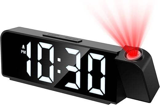 Projection Alarm Clock, Newest LED Alarm Clock with 180° Projection on Ceiling Wall with USB Charging,12/24H,Snooze,Battery Backup, Loud Alarm Projector Clock for Bedroom Decer