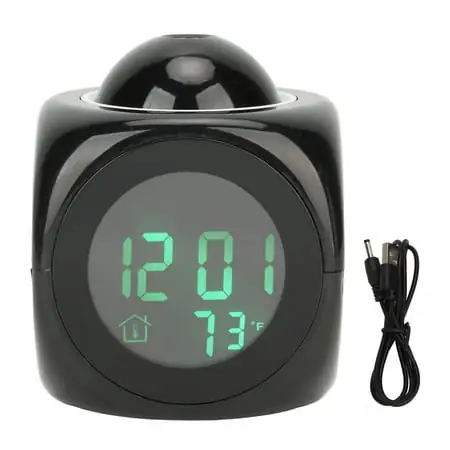 Projection Clock LED Display Projection Alarm Clock Mini Voice Timing Digital Clock Projector With USB Cable Black