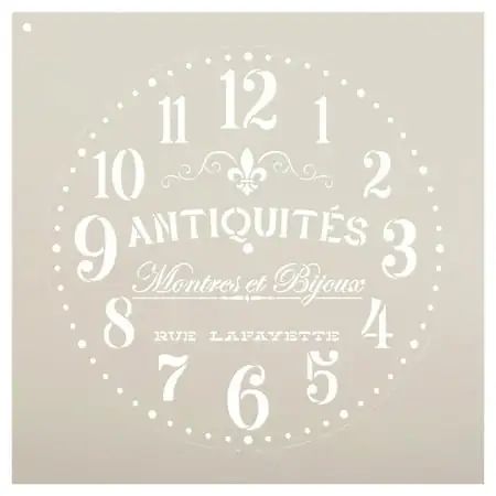 Provincial Round Clock Stencil - French Antique Words - DIY Paint Wood Clock Small to Extra Large Farmhouse Country Home Decor - Select Size 14