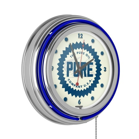 Pure Oil Chrome Double Rung Neon Clock - Wordmark