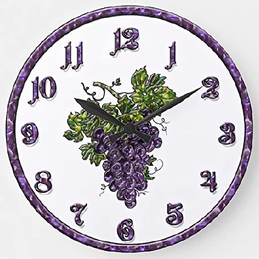 Purple Grape Wall Clock Vintage Wooden Round Clocks Wall Decor 12 Inch Battery Operated Large Decorative Wall Clock Silent Round Wood Wall Clock Hanging Clocks for Living Room Clock