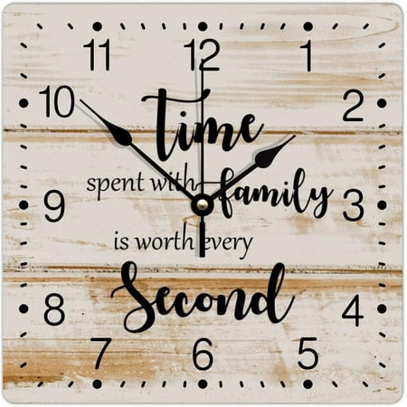 Pvc Clock Time Spent With Family Is Worth Every Second Frameless Clocks Saying Quotes 10In Square Silent Non-Ticking Unique Frameless Clocks For Kitchen Restaurant Or Dinning Room Office