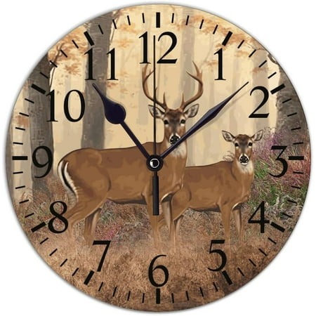 Pvc Clock With Whitetail Deer Buck3 Round Wall Clocks For Farmhouse House Decorations 12X12 Silent & Non-Ticking Retro Design Clock Decorative For School Beach House