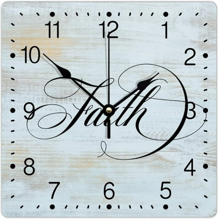 Pvc Wall Clock Faith Hanging Clock Inspiring Family Love 12In Square Silent Non-Ticking Artistic Frameless Clocks For Nursery Classroom Office Kitchen Bedroom