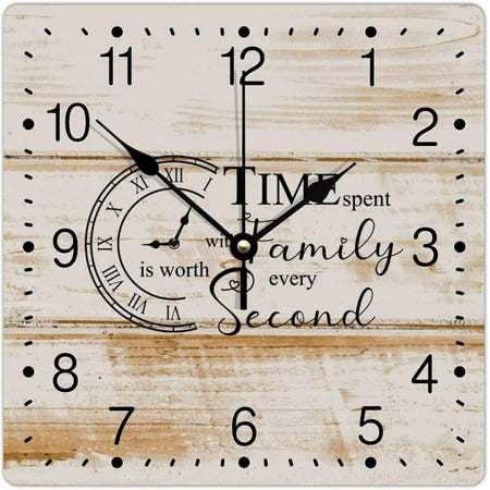 Pvc Wall Clock Time Spent With Family Is Worth Every Second Large Wall Clock Saying Quotes 12In Square Silent Non-Ticking Unique Pvc Wall Clock For Living Room Kitchen Bedroom Office