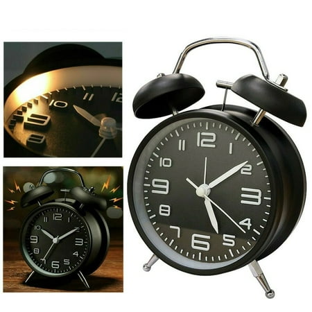 PVUEL Analog Twin Bell Alarm Clock Vintage Retro Classic Bedroom Backlight Loud Wake Clock, Black