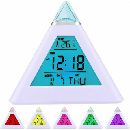 Pyramid Digital Clock Alarm Clock with 7 Color Changing LEDs