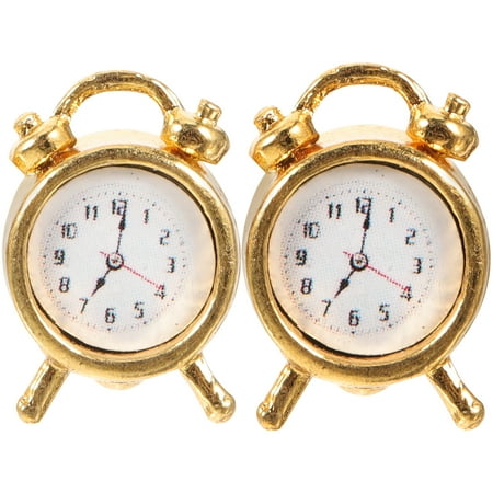 Qius 2pcs Mini Alarm Clock Models Miniature Clock Toy Kids Pretend Play Toy Photo Props