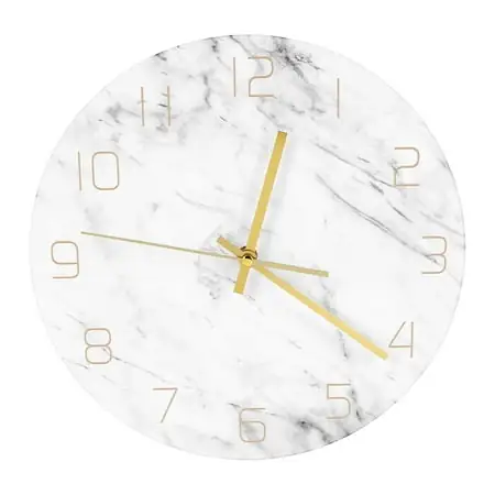 Quartz Analog Quiet Marble Wall Clock 3d Chic White Marble Print Modern Round Wall Watch Nordic Cre