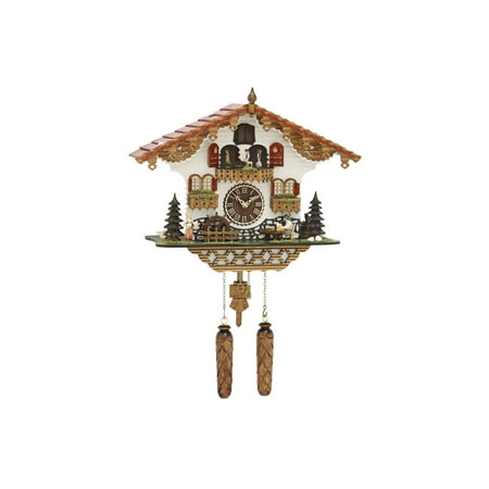 Quartz Cuckoo Clock Black Forest house with moving beer drinker and mill wheel, with music