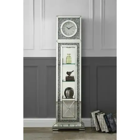 Quartz Mechanism Grandfather Clock with Led Mirrored & Faux Diamonds, Classical Roman Numeral Clock Number Grandfather Clock for Home Living Room