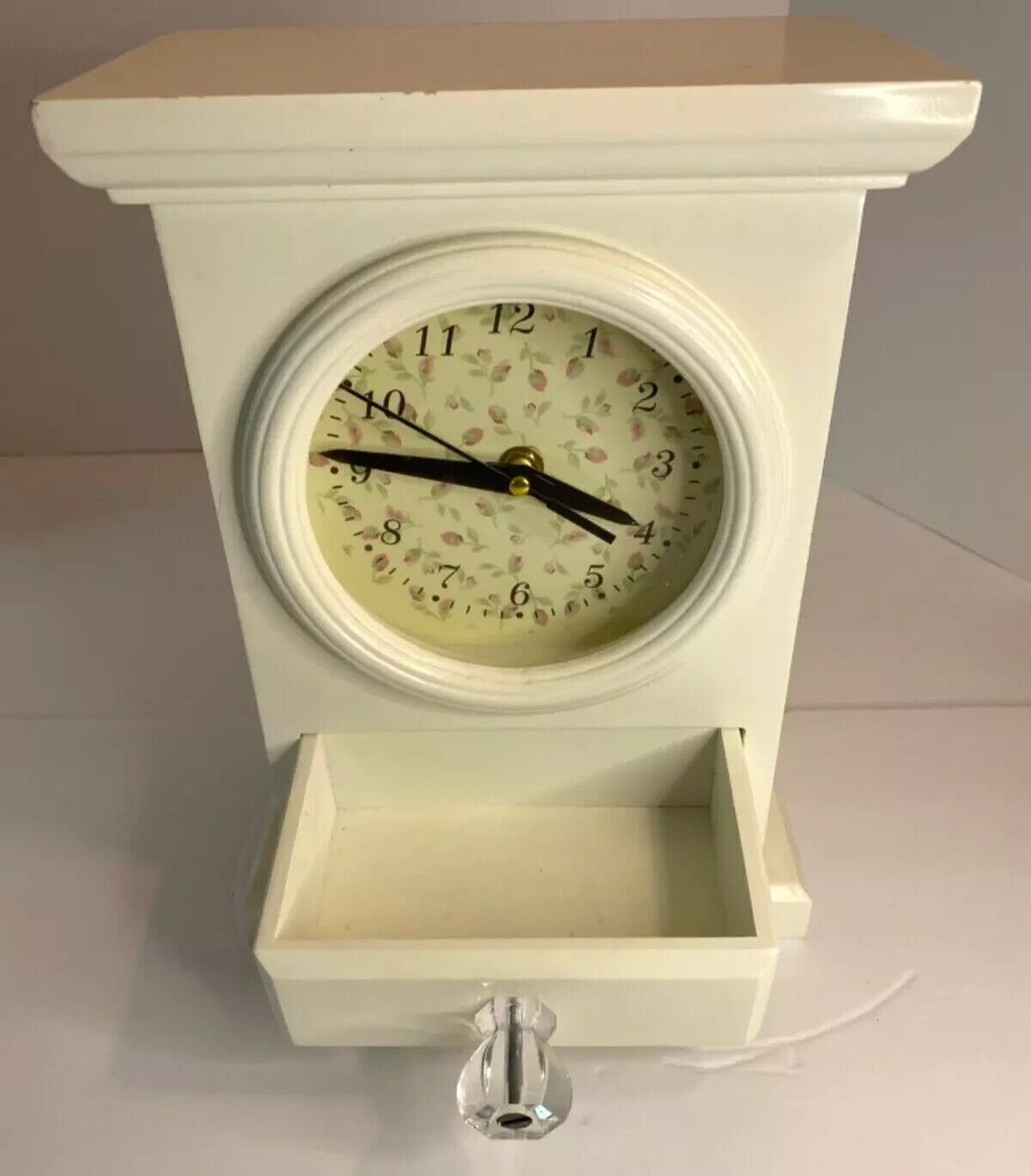 Quartz Wood Mantel Clock Flair Country Styleshabby White With Drawer
