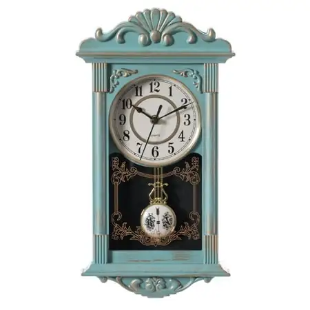 Quickway Imports - Vintage Grandfather Wood- Looking Plastic Pendulum Wall Clock for Living Room, Kitchen, or Dining Room